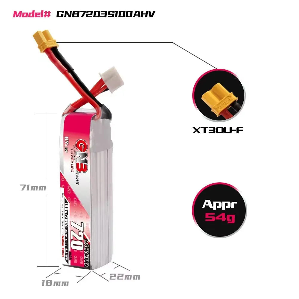 GAONENG GNB LiHV 3S 11.4V 720mAh 100C XT30 LiPo Battery [DG]