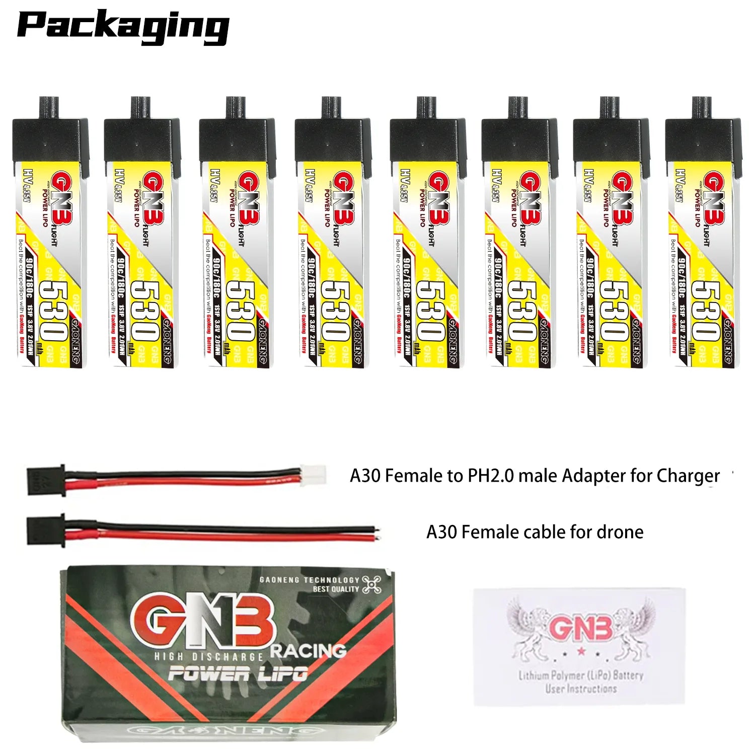 GAONENG GNB LiHV 1S 3.8V 530mAh 90C A30 Plastic Head LiPo Battery [DG]