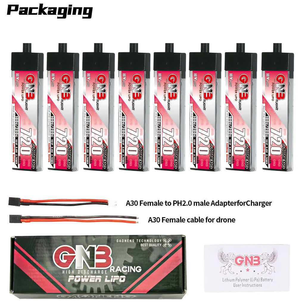 GAONENG GNB LiHV 1S 3.8V 720mAh 100C A30 Plastic Head LiPo Battery [DG]
