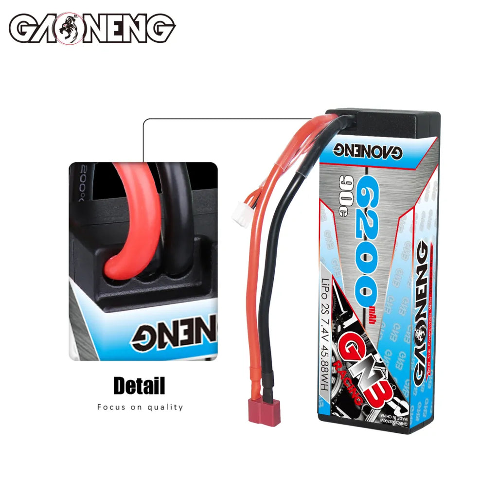 GAONENG GNB 2S 7.4V 6200mAh 90C Cabled Hard Case LiPo Battery T-Plug [DG]