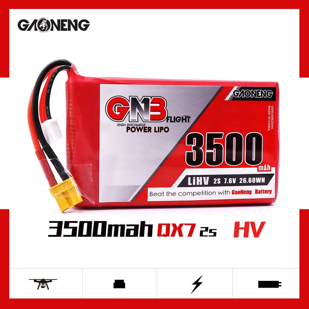 GAONENG GNB LiHV 2S 7.6V 3500mAh 5C LiPo Battery XT30 for Frsky QX7 [DG]