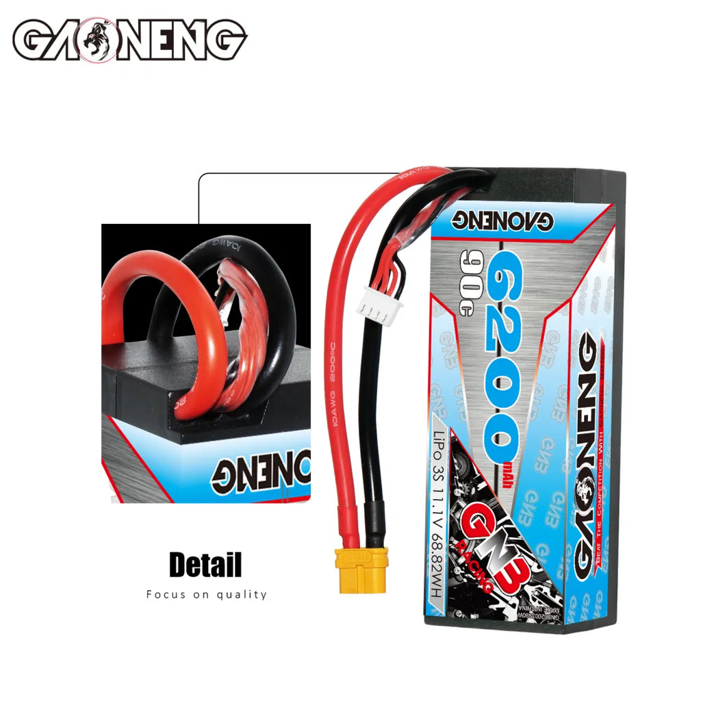 GAONENG GNB 3S 11.1V 6200mAh 90C Cabled Hard Case LiPo Battery XT60 [DG]