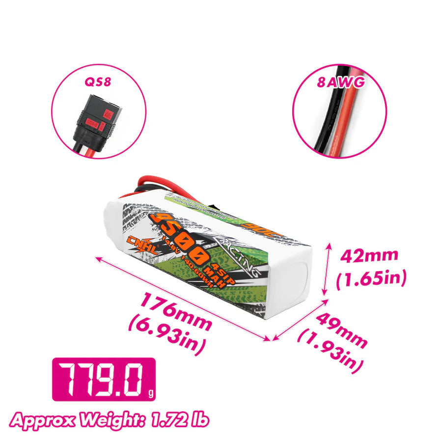 CNHL Racing Series 9500mAh 14.8V 4S Lipo Battery 90C with QS8 Plug [DG]