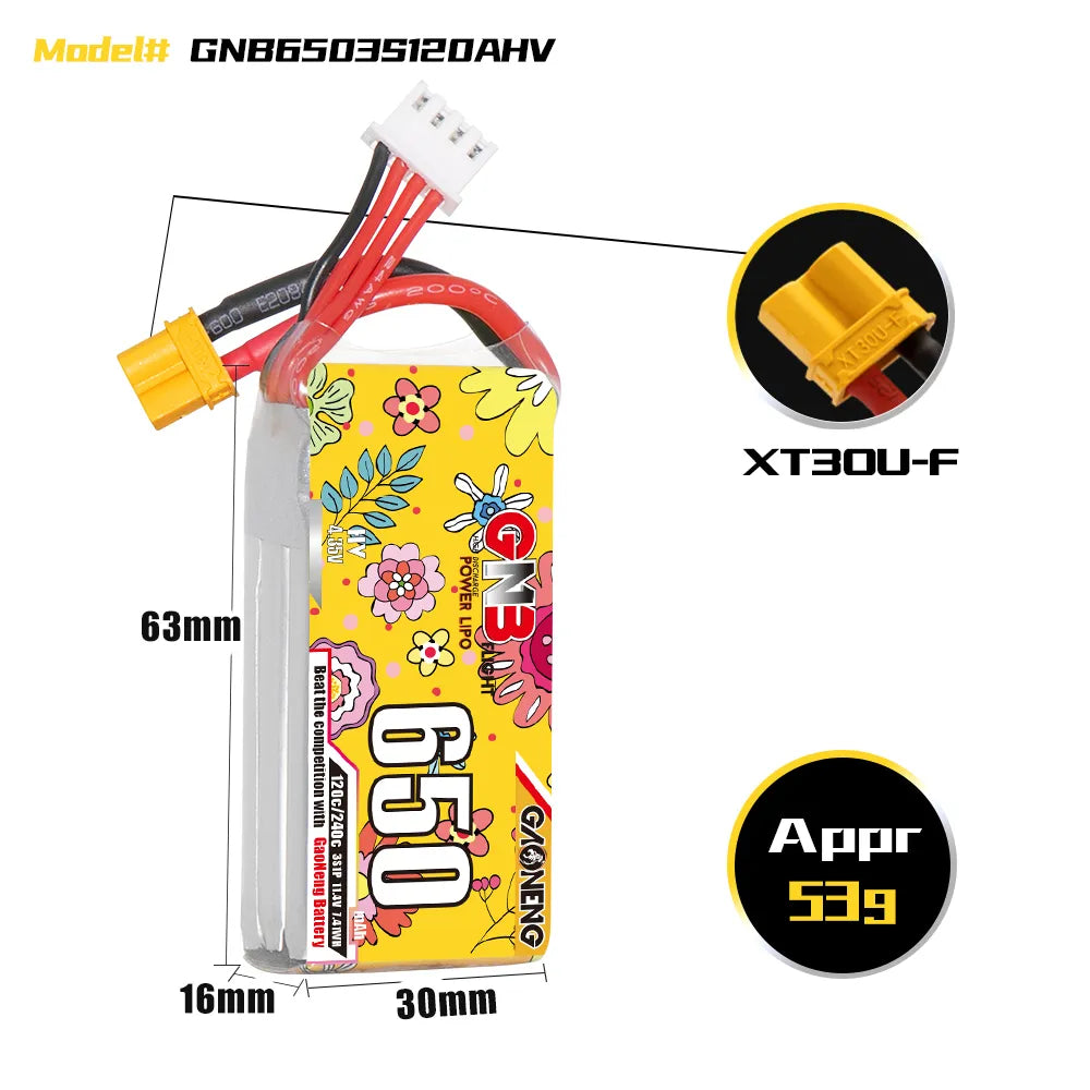 GAONENG GNB LiHV 3S 11.4V 650mAh 120C XT30 LiPo Battery [DG]