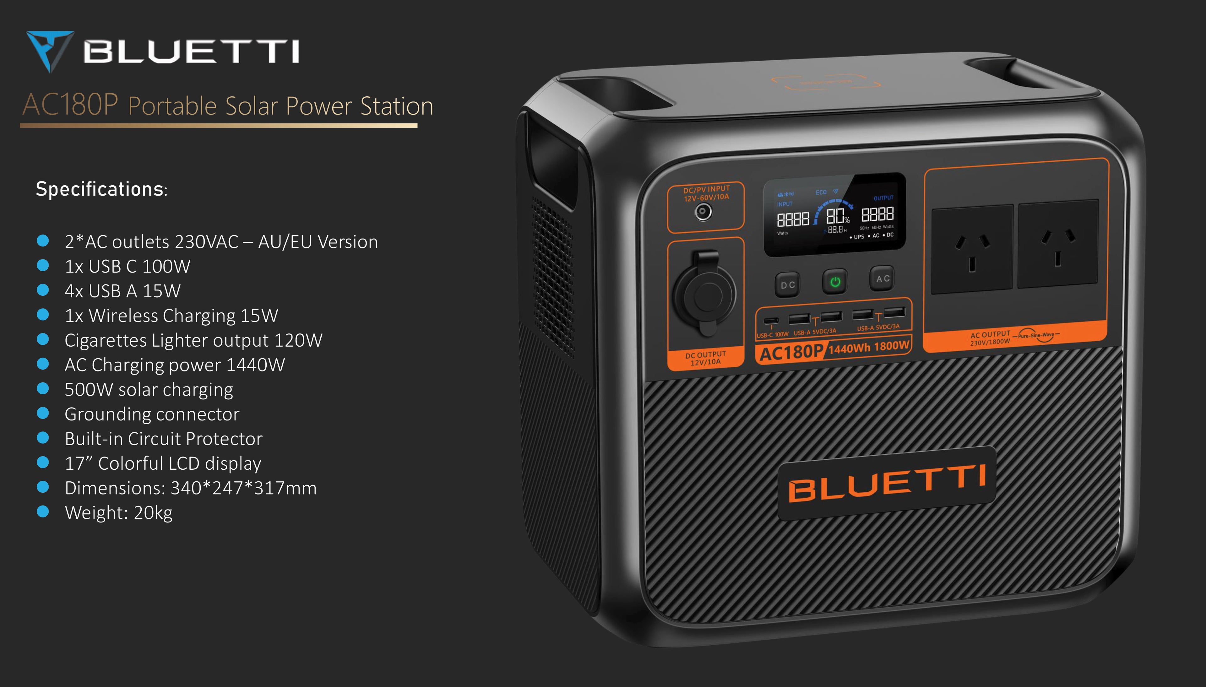 Bluetti AC180P 1800w 1440Wh Power Station [DG]