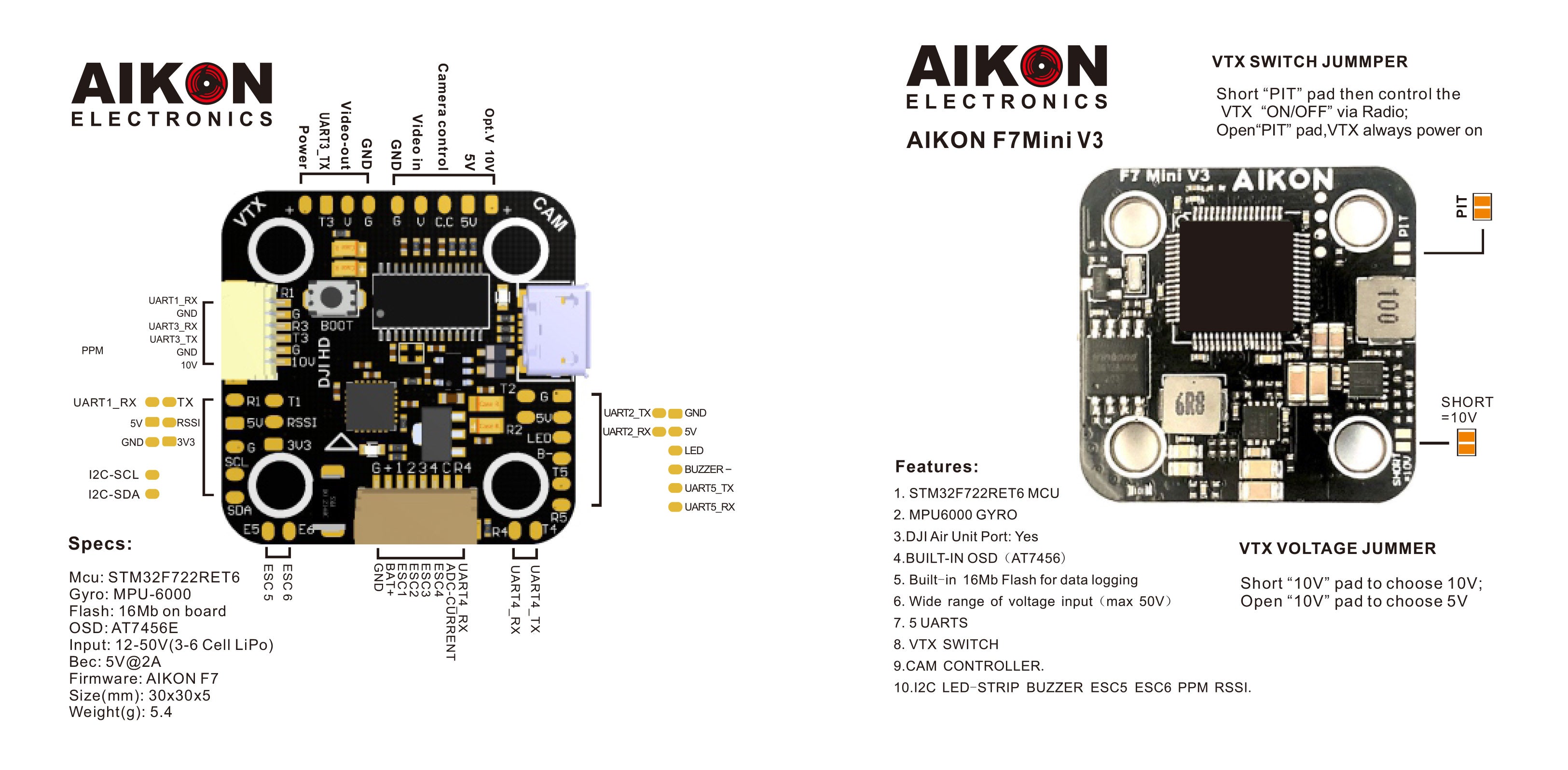 Aikon F7 Mini V3 20x20 MPU6000 Flight Controller