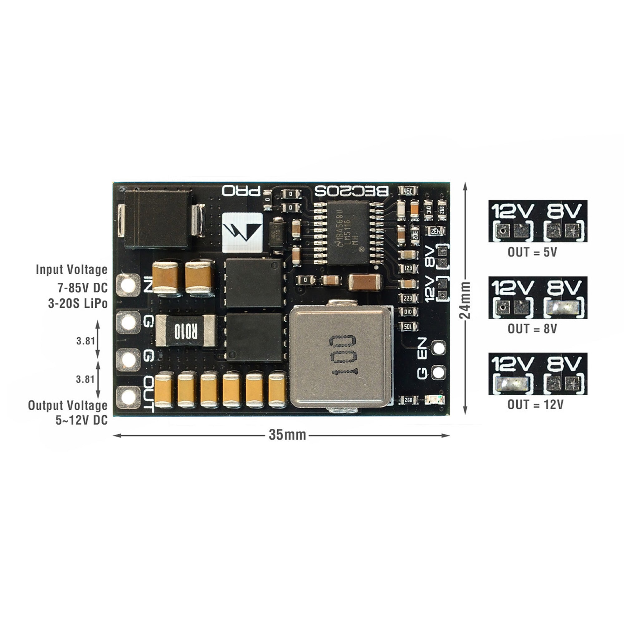 Matek BEC20S-PRO 7-85V To 5V/8V/12V-5A