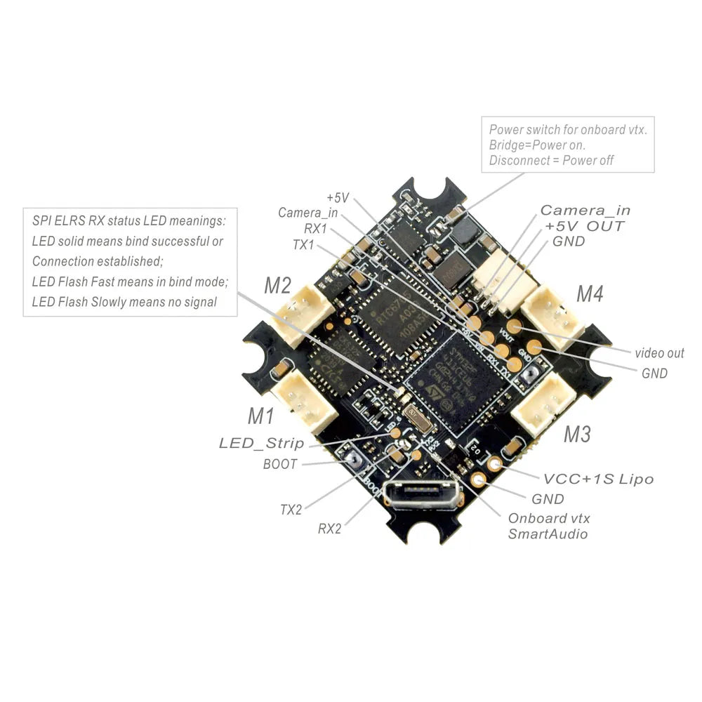 HappyModel ELRSF4 2G4 V3.3 AIO 5in1 Flight controller built-in SPI 2.4GHz ELRS RX