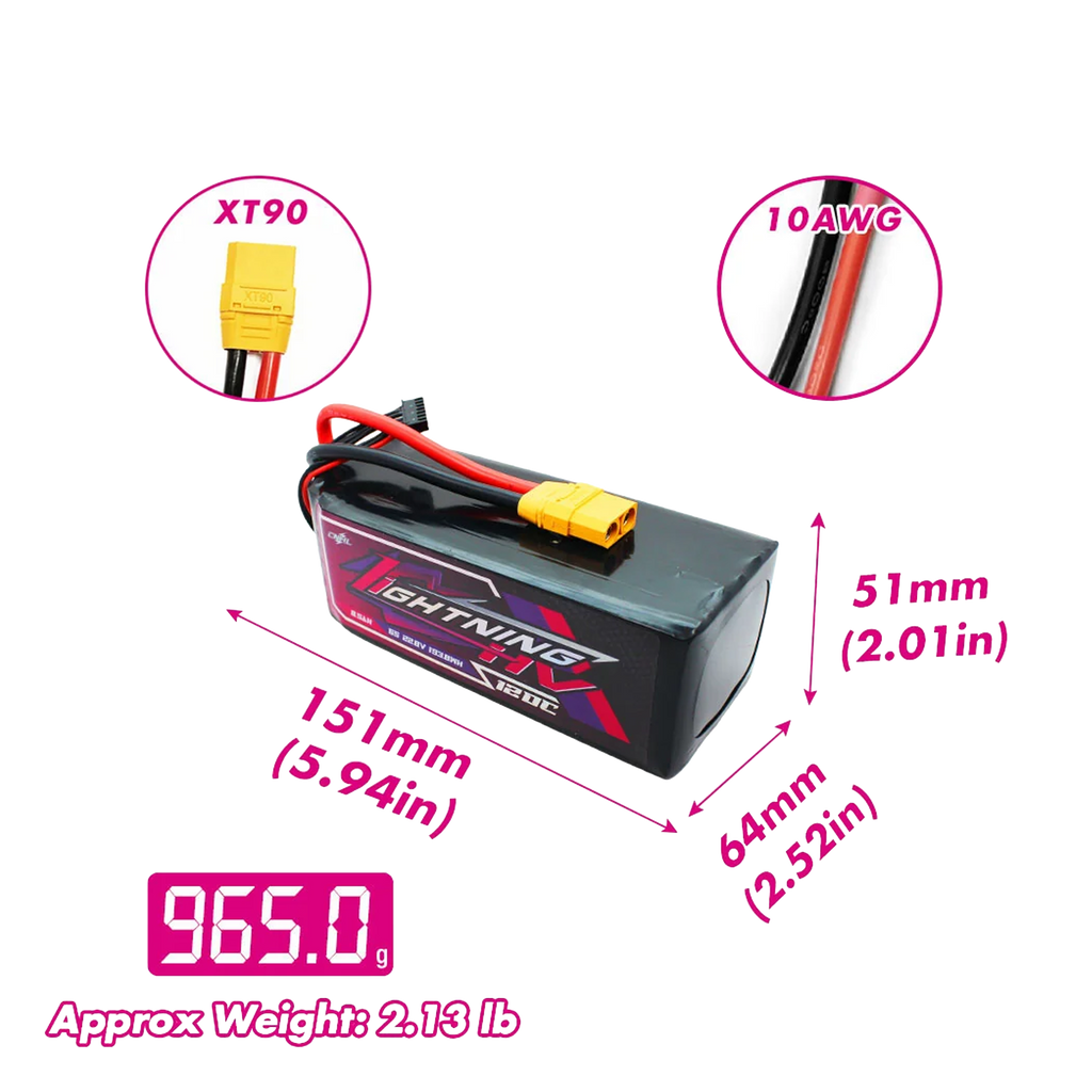 CNHL Lightning LiHV 8500mAh 22.8V 6s 120C HV Lipo Battery XT90 [DG]