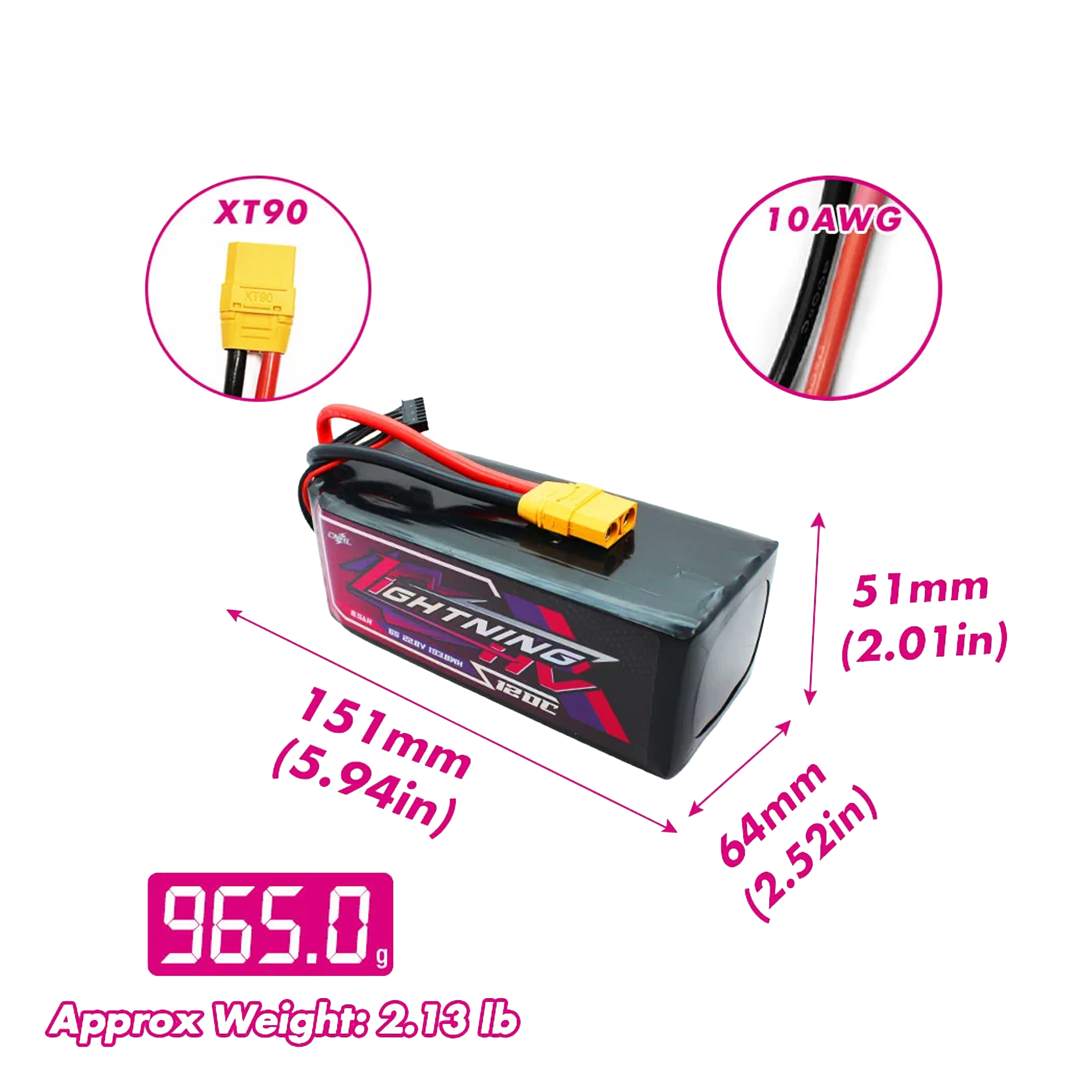 CNHL Lightning LiHV 8500mAh 22.8V 6s 120C HV Lipo Battery XT90 [DG]