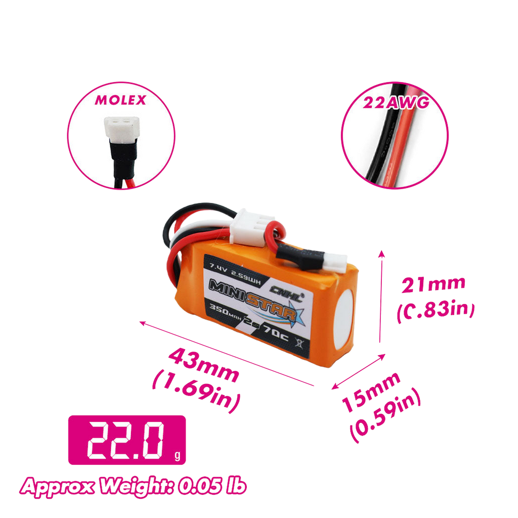 CNHL MiniStar 350mAh 2S 70C for FMS FCX18 & FCX24 Molex Battery [DG]