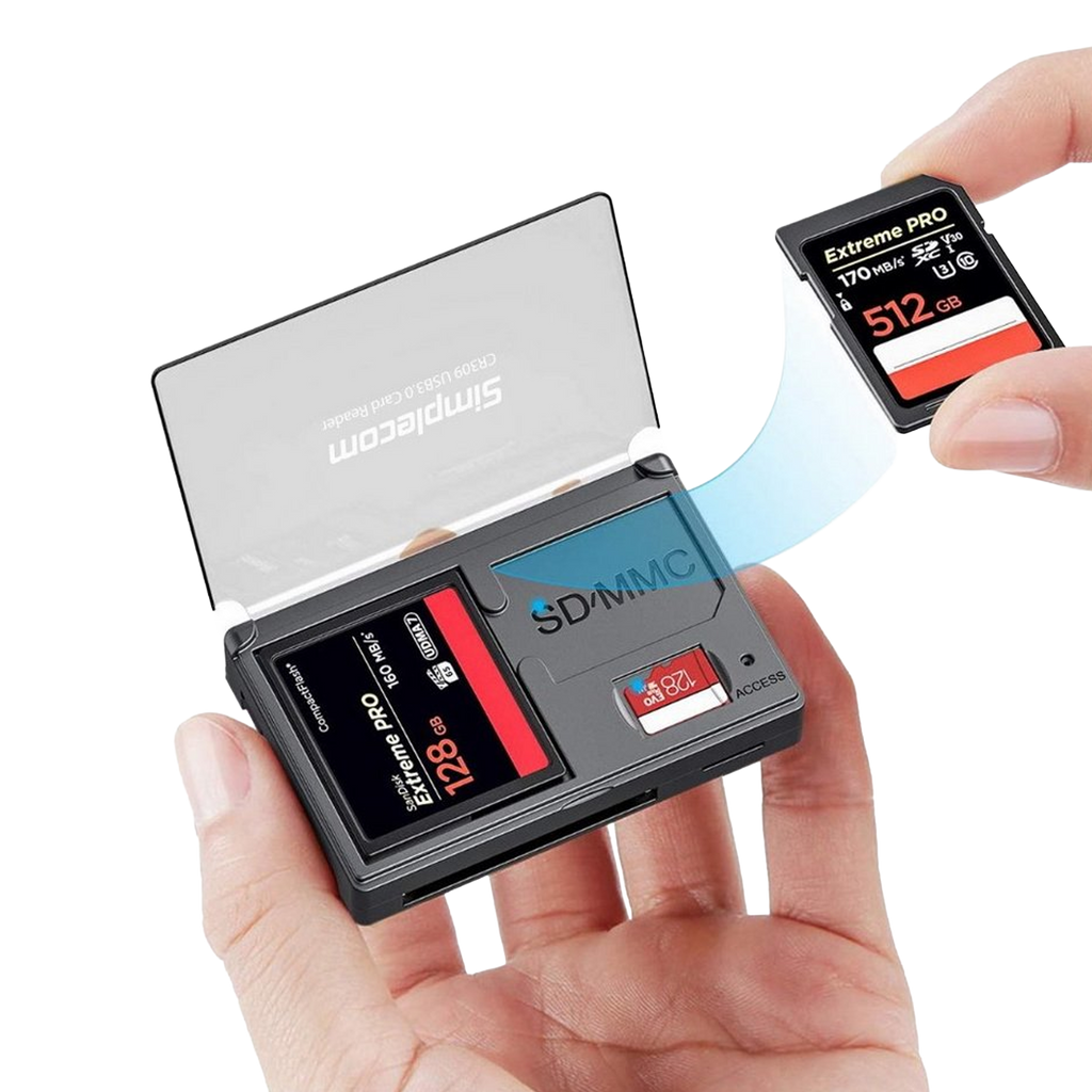 Simplecom CR309 3-Slot SuperSpeed USB 3.0 Card Reader with Card Storage Case