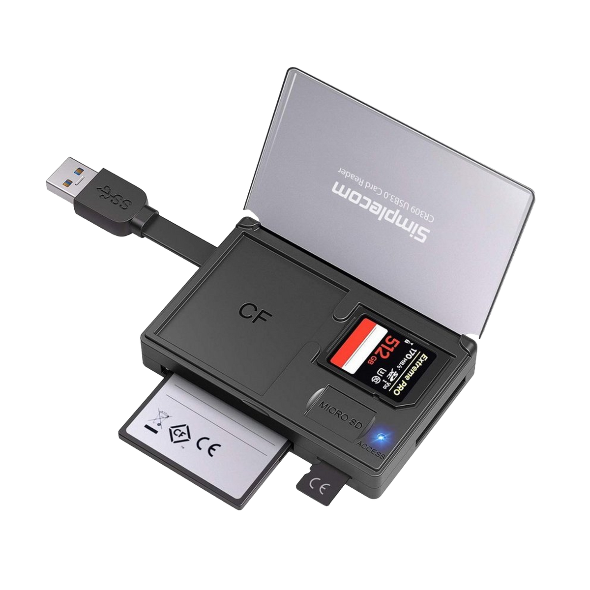 Simplecom CR309 3-Slot SuperSpeed USB 3.0 Card Reader with Card Storage Case