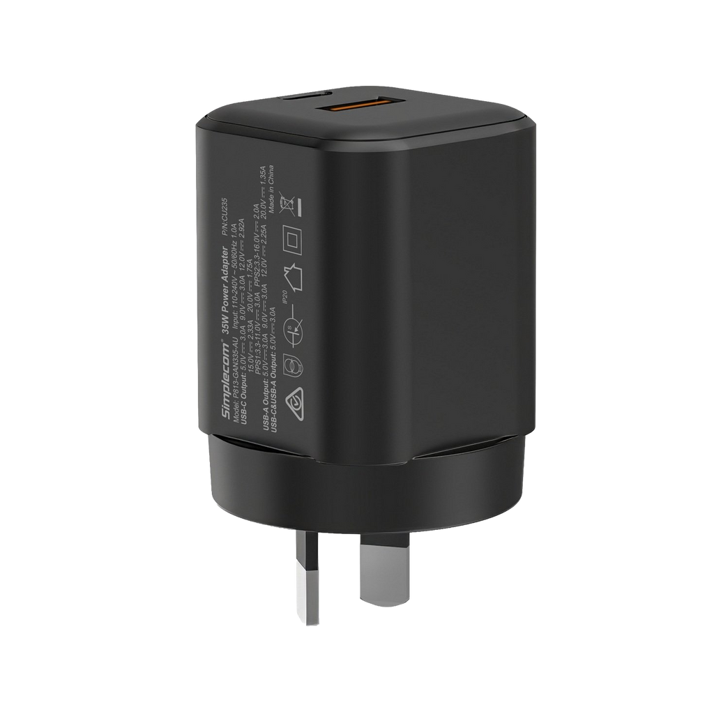 Simplecom CU235 Dual Port PD 35W Fast Wall Charger USB-C + USB-A