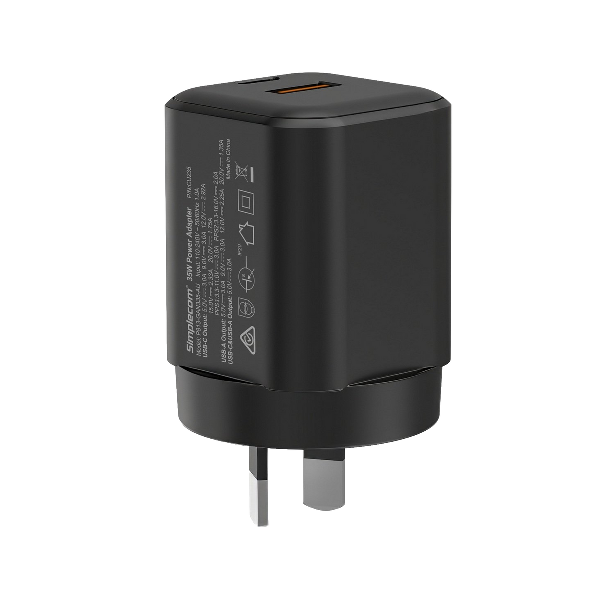 Simplecom CU235 Dual Port PD 35W Fast Wall Charger USB-C + USB-A