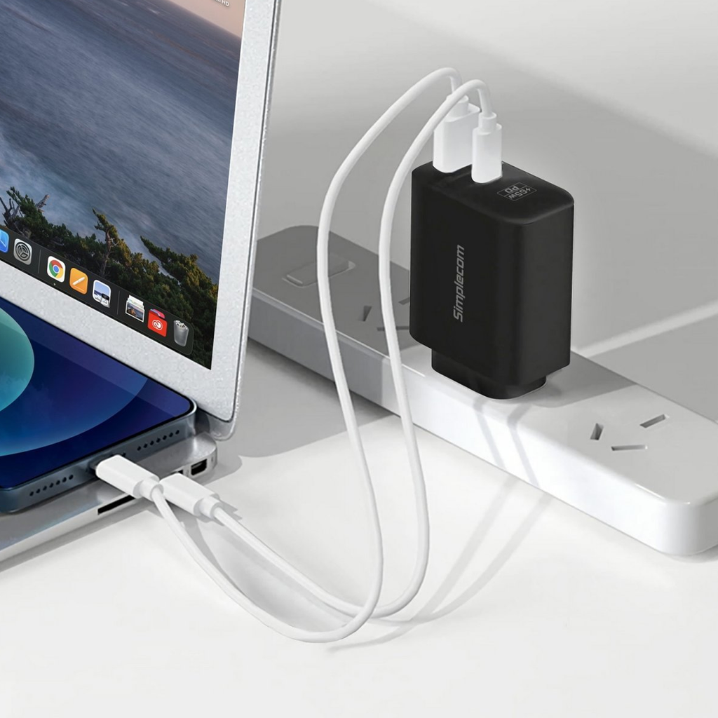 Simplecom CU265 Dual Port PD 65W GaN Fast Wall Charger USB-C + USB-A