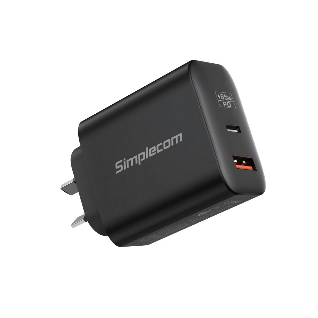 Simplecom CU265 Dual Port PD 65W GaN Fast Wall Charger USB-C + USB-A