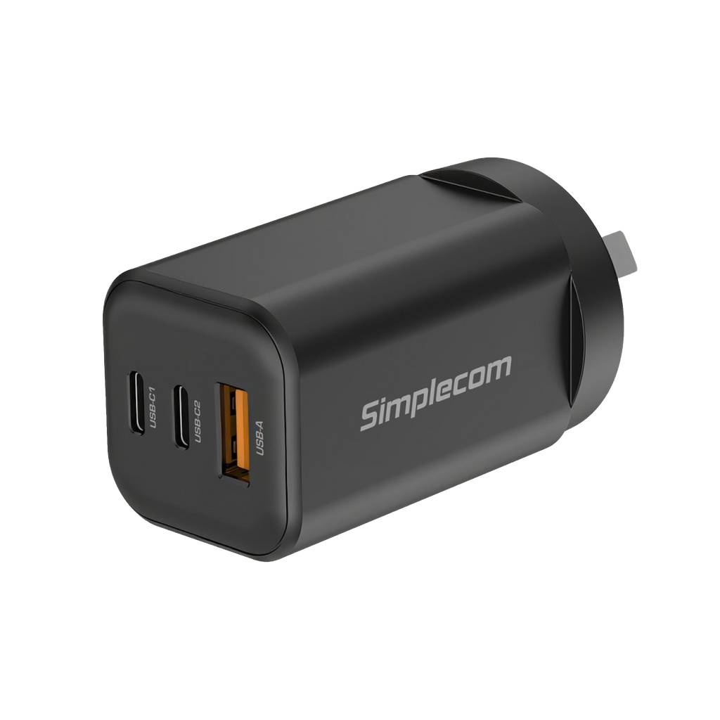Simplecom CU365 3 Port PD 65W GaN Wall Charger Dual USB-C + USB-A