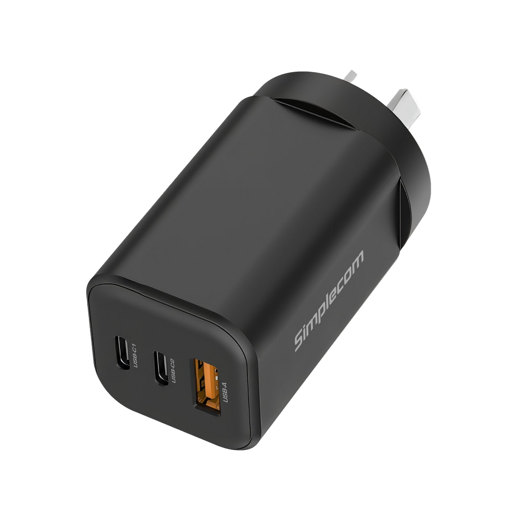 Simplecom CU365 3 Port PD 65W GaN Wall Charger Dual USB-C + USB-A