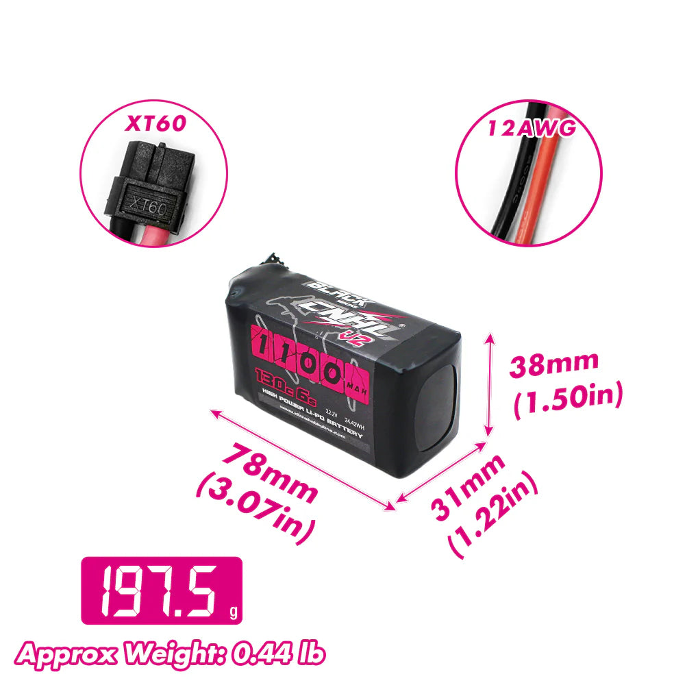 CNHL Black Series V2.0 1100mAH 22.2v 6S 130C Lipo Battery [DG]