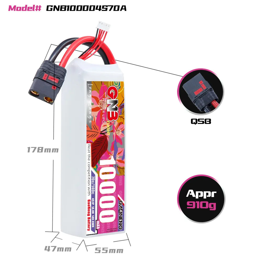 GAONENG GNB 4S1P 14.8V 10000mAh 70C RC LiPo Battery QS8 [DG]