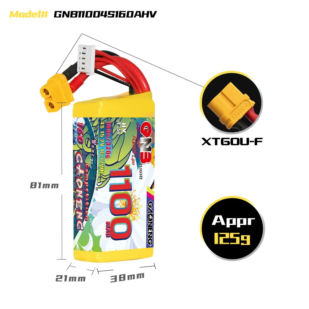 GAONENG GNB LiHV 4S 15.2V 1100mAh 160C XT60 LiPo Battery [DG]