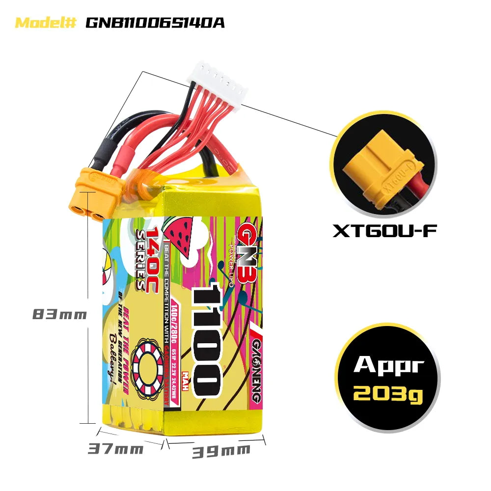 GAONENG GNB 6S 22.2V 1100mAh 140C XT60 LiPo Battery [DG]