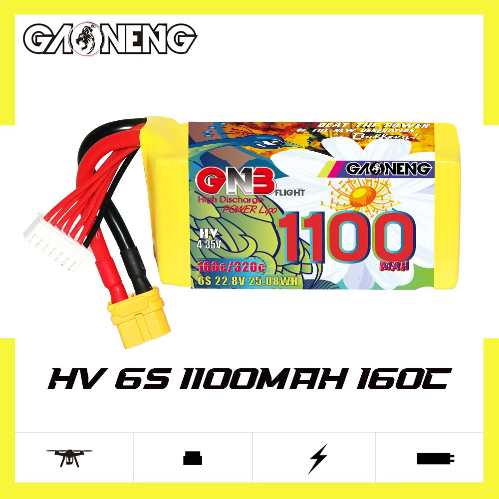 GAONENG GNB LiHV 6S 22.8V 1100mAh 160C XT60 LiPo Battery [DG]