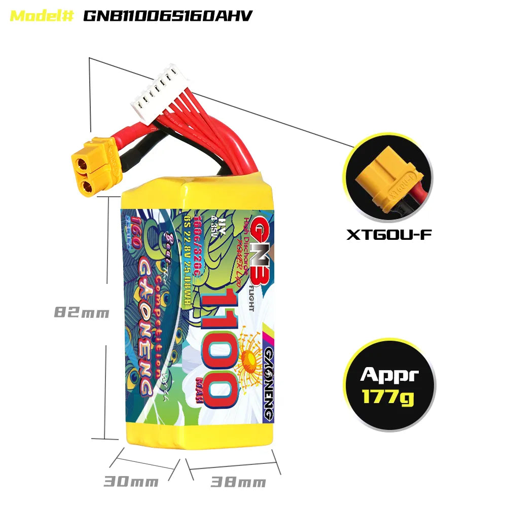GAONENG GNB LiHV 6S 22.8V 1100mAh 60C XT30 LiPo Battery [DG]