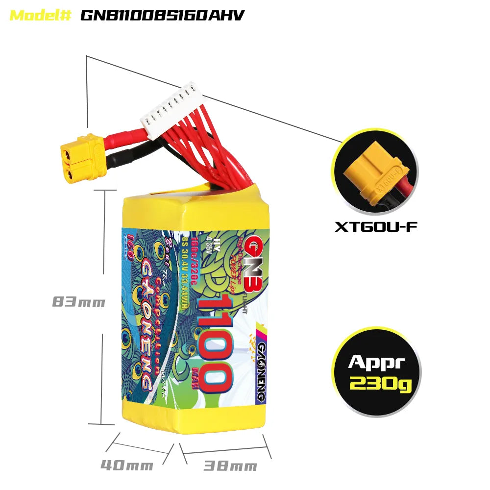 GAONENG GNB LiHV 8S 30.4V 1100mAh 160C XT60 LiPo Battery [DG]