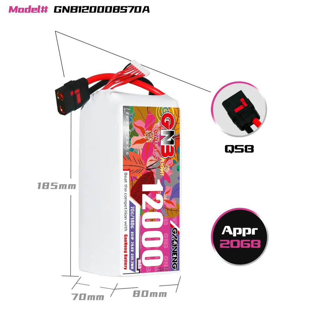 GAONENG GNB 8S1P 29.6V 12000mAh 70C RC LiPo Battery QS8 [DG]