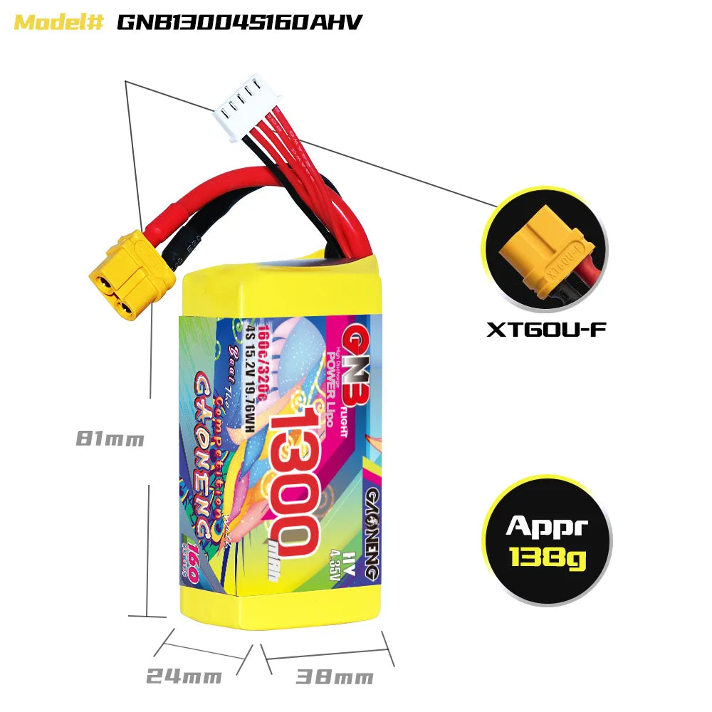 GAONENG GNB LiHV 4S 15.2V 1300mAh 160C XT60 LiPo Battery [DG]