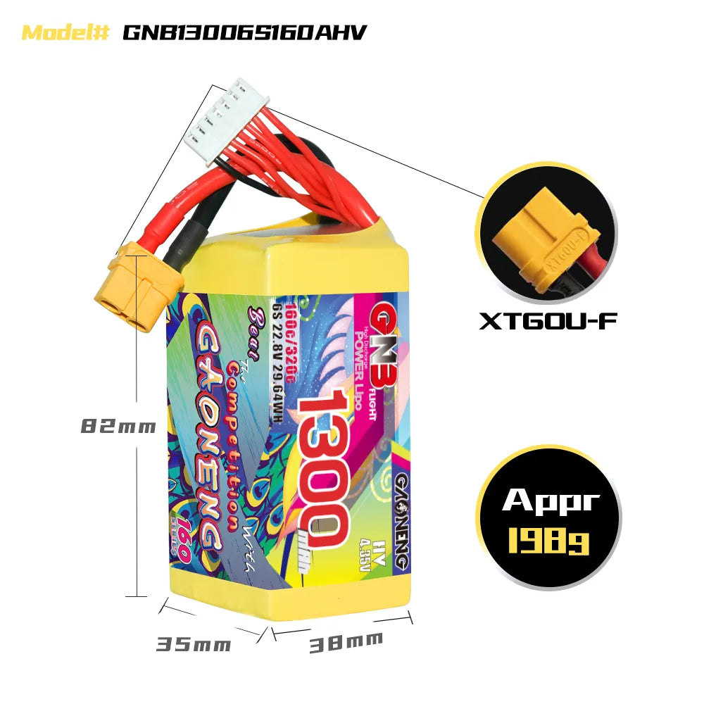 GAONENG GNB LiHV 6S 22.8V 1300mAh 160C XT60 LiPo Battery [DG]