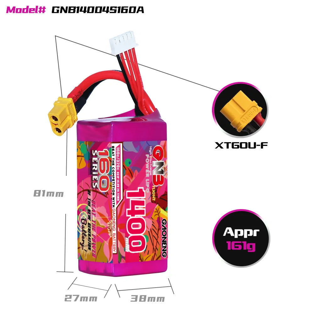 GONENG GNB 4S 14.8V 1400mAh 160C XT60 Lipo Battery [DG]