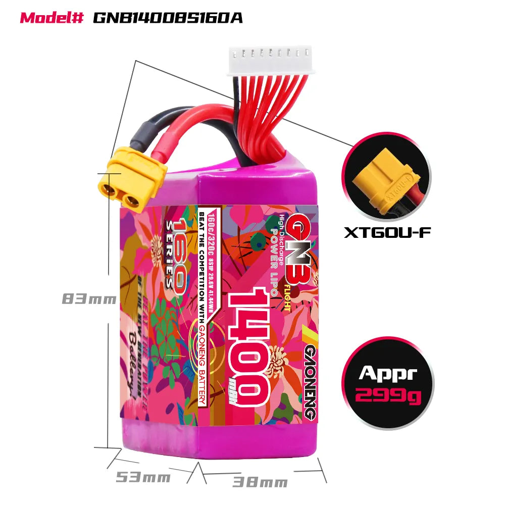 GAONENG GNB 8S 29.6V 1400mAh 160C XT60 Lipo Battery [DG]