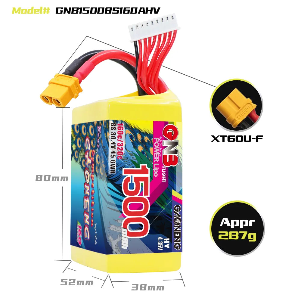 GAONENG GNB LiHV 8S 30.4V 1500mAh 160C XT60 LiPo Battery [DG]