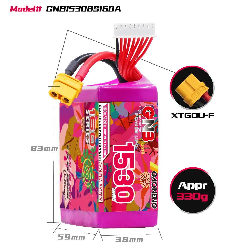 GAONENG GNB 8S 29.6V 1530mah 160C XT60 LiPo Battery [DG]