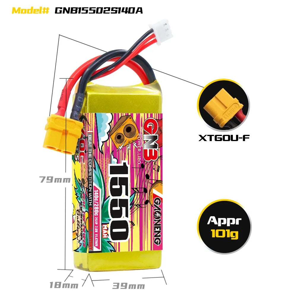 GAONENG GNB 2S 7.4V 1550mAh 140C XT60 LiPo Battery [DG]