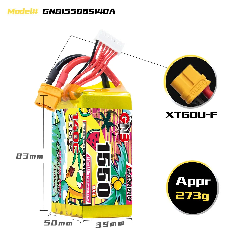 GAONENG GNB 6S 22.2V 1550mAh 140C XT60 LiPo Battery [DG]