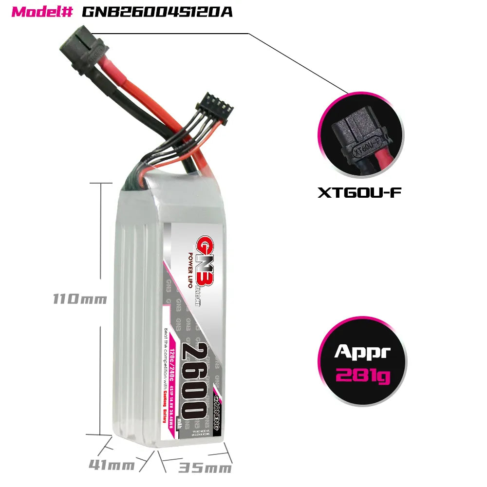 GAONENG GNB 4S 14.8V 2600mAh 120C XT60 LiPo Battery [DG]
