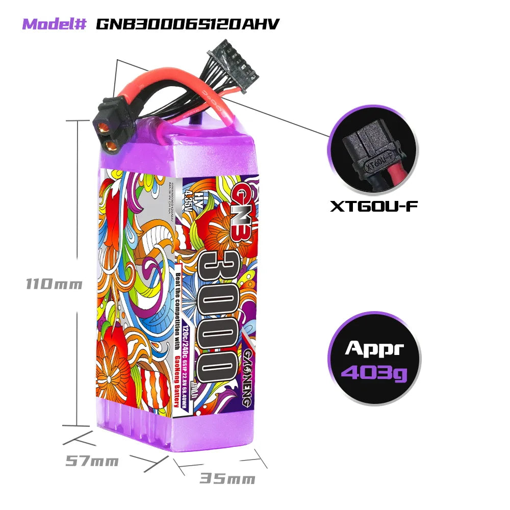 GAONENG GNB LiHV 6S 22.8V 3000mAh 120C XT60 LiPo Battery [DG]