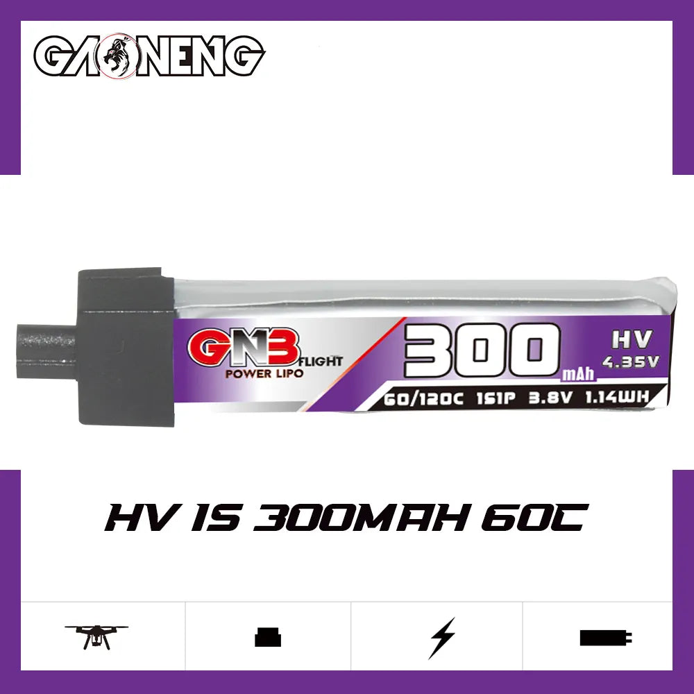 GAONENG GNB LiHV 1S 3.8V 300mAh 60C A30 Plastic Head LiPo Battery [DG]