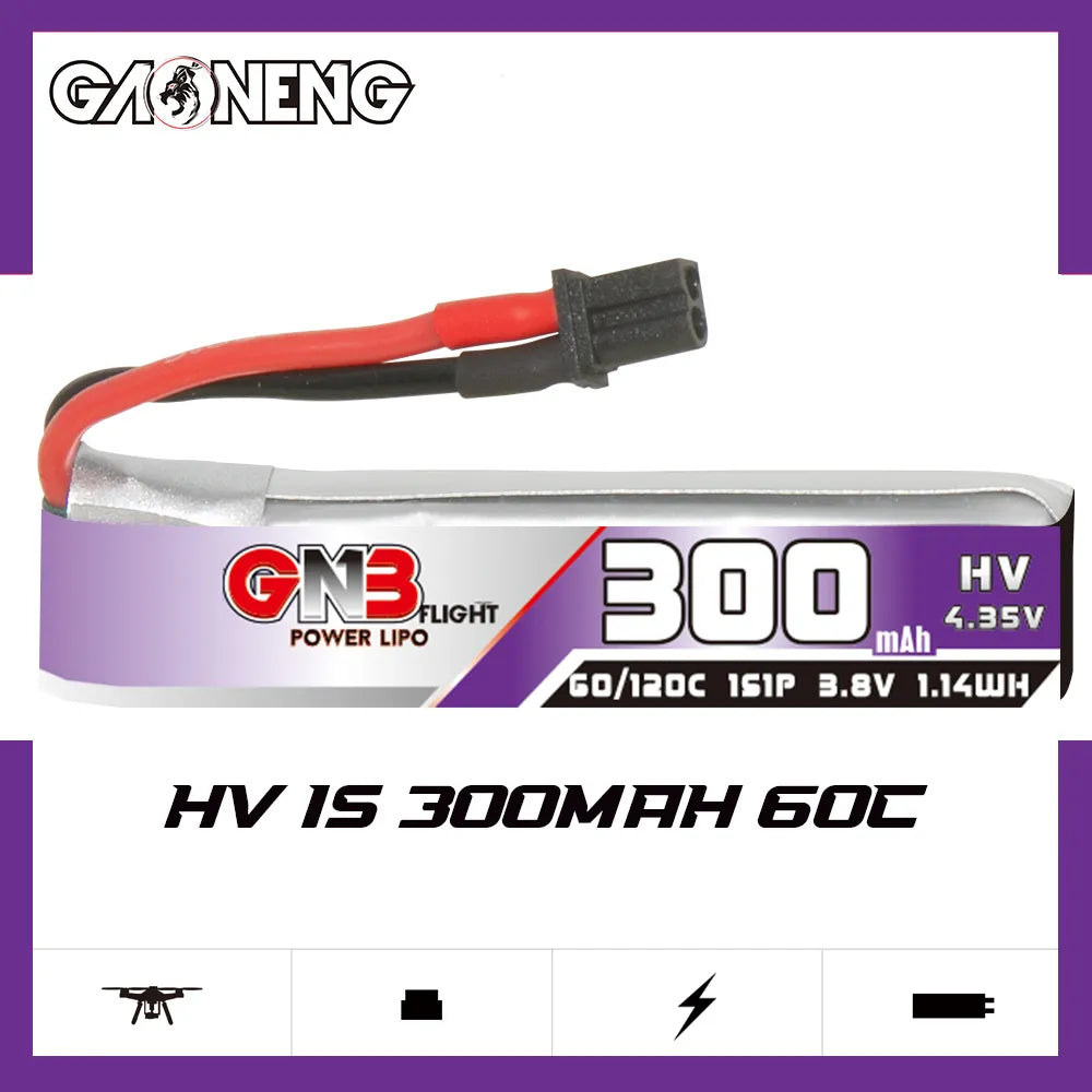 GAONENG GNB LiHV 1S 3.8V 300mAh 60C A30 Cabled LiPo Battery [DG]