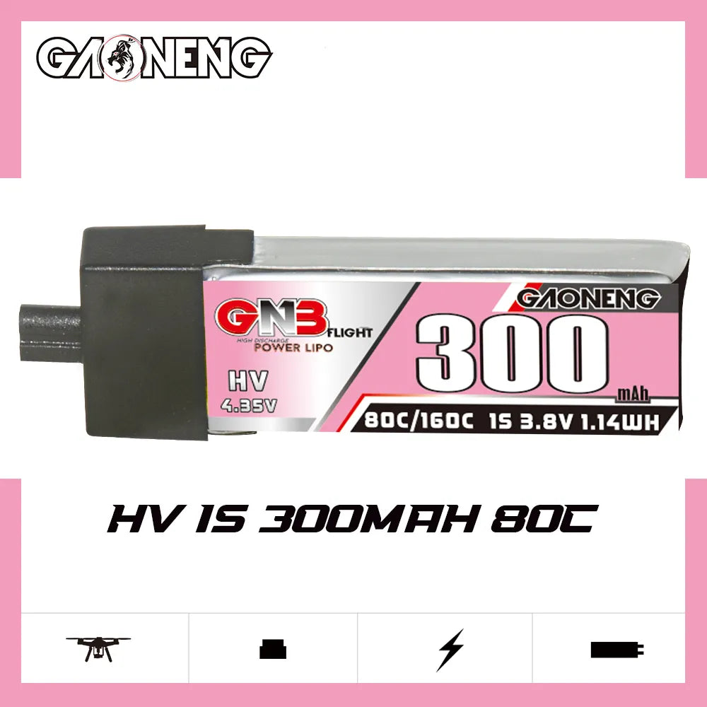 GAONENG GNB LiHV 1S 3.8V 300mAh 80C A30 Plastic Head LiPo Battery [DG]