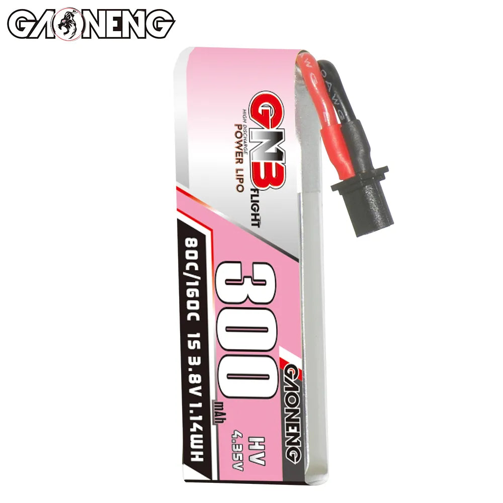 GAONENG GNB LiHV 1S 3.8V 300mAh 80C A30 Cabled LiPo Battery [DG]
