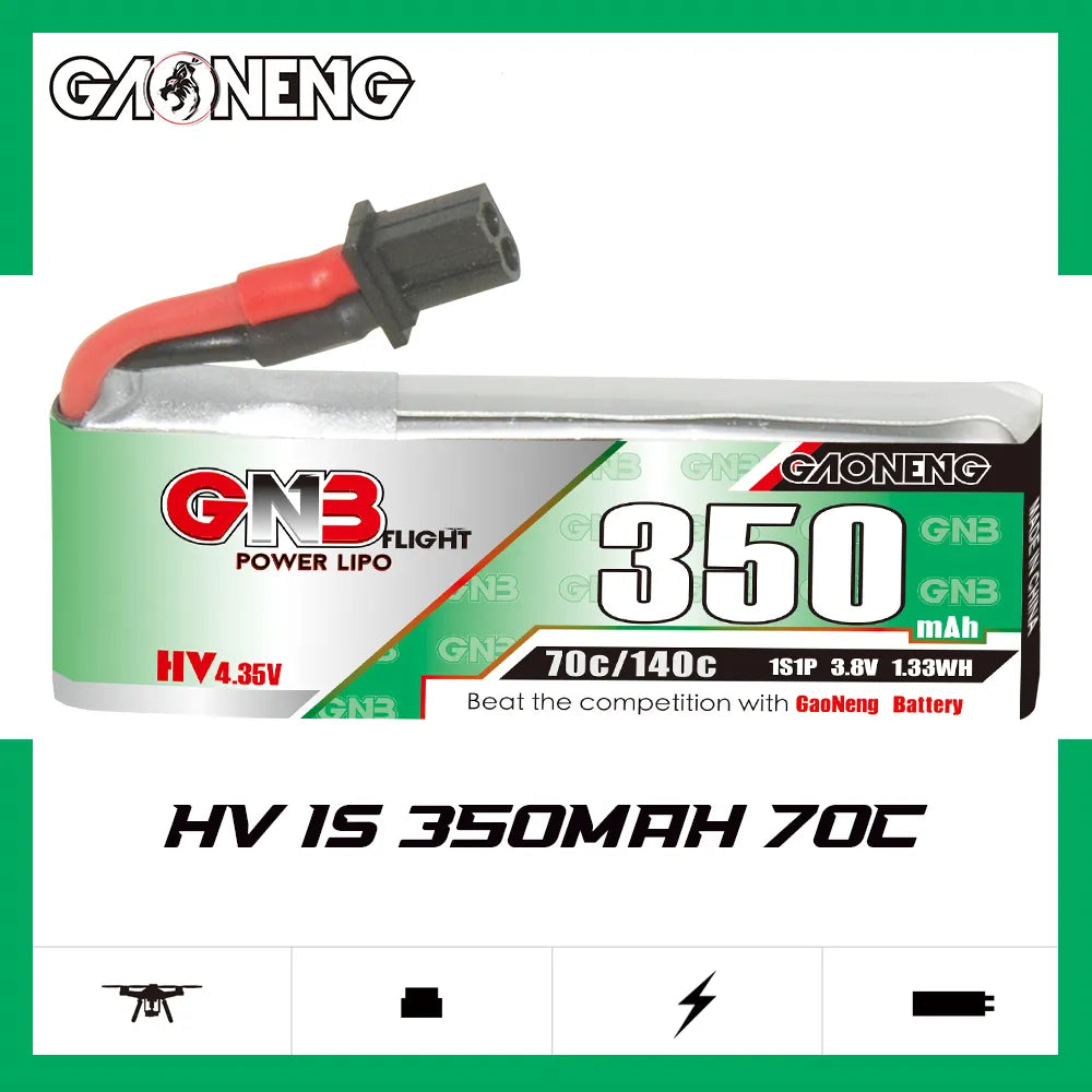 GAONENG GNB LiHV 1S 3.8V 350mAh 70C A30 Cabled LiPo Battery [DG]