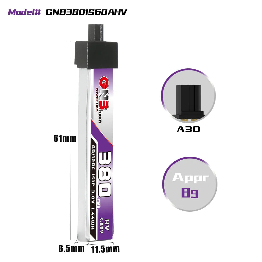 GAONENG GNB LiHV 1S 3.8V 380mAh 60C A30 Plastic Head LiPo Battery [DG]
