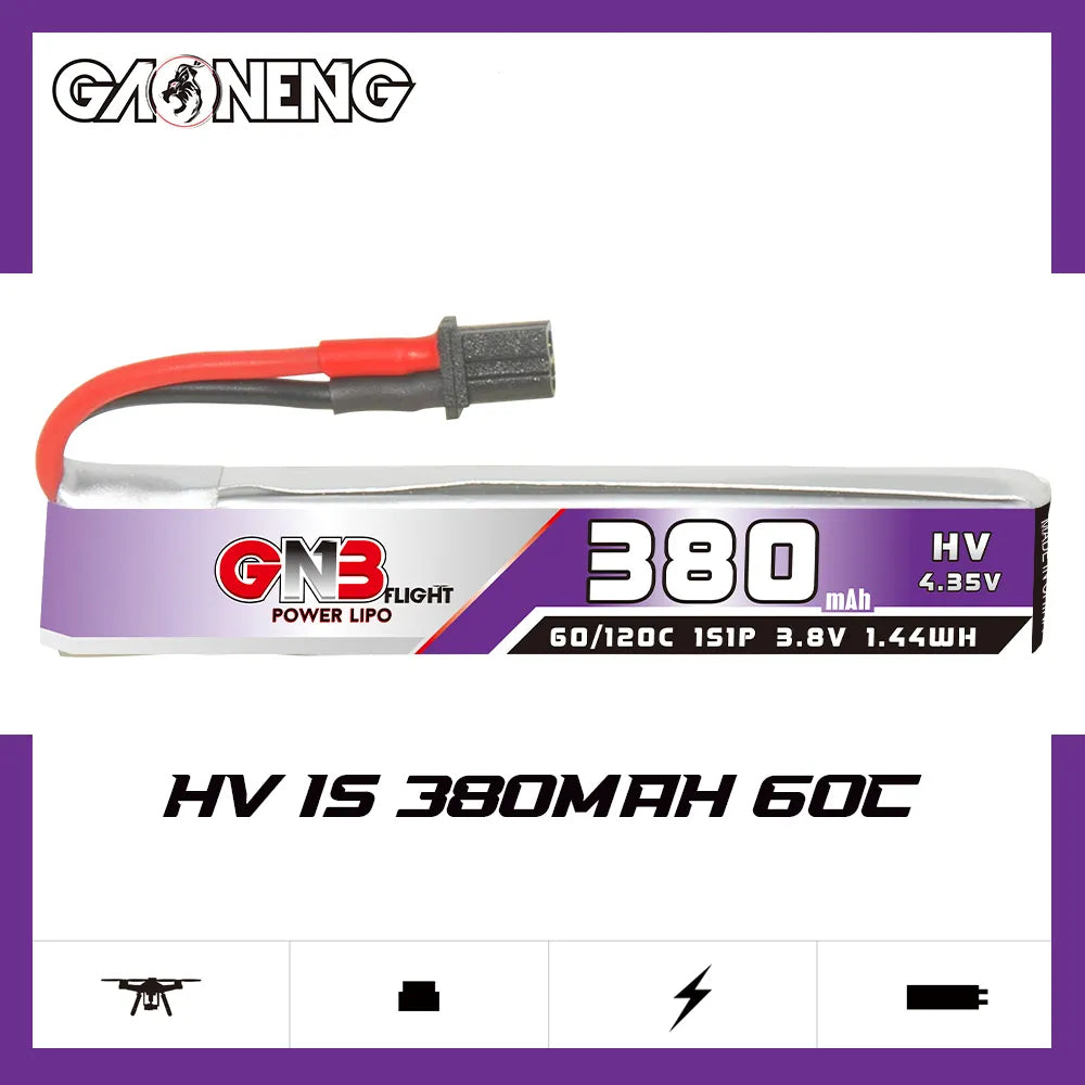 GAONENG GNB LiHV 1S 3.8V 380mAh 60C A30 Cabled LiPo Battery [DG]