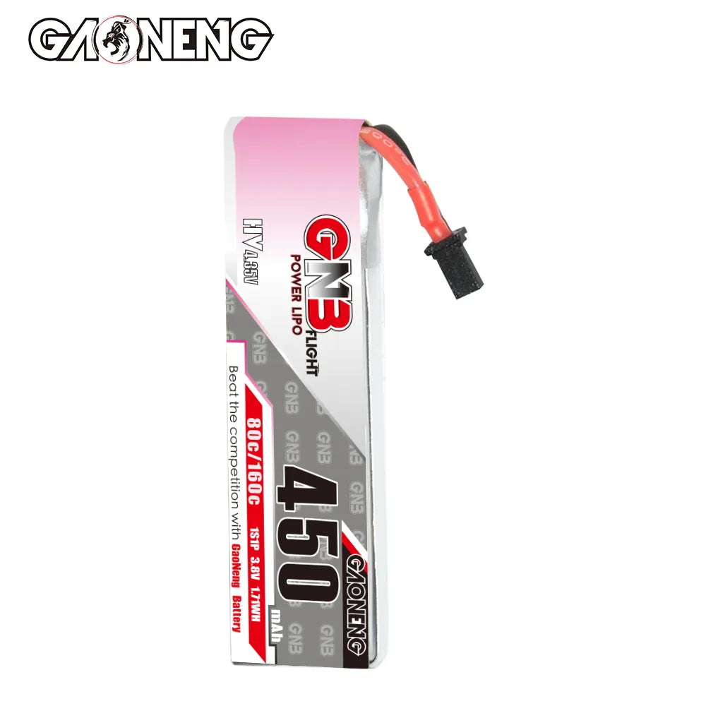 GAONENG GNB LiHV 1S 3.8V 450mAh 80C A30 Cabled LiPo Battery [DG]