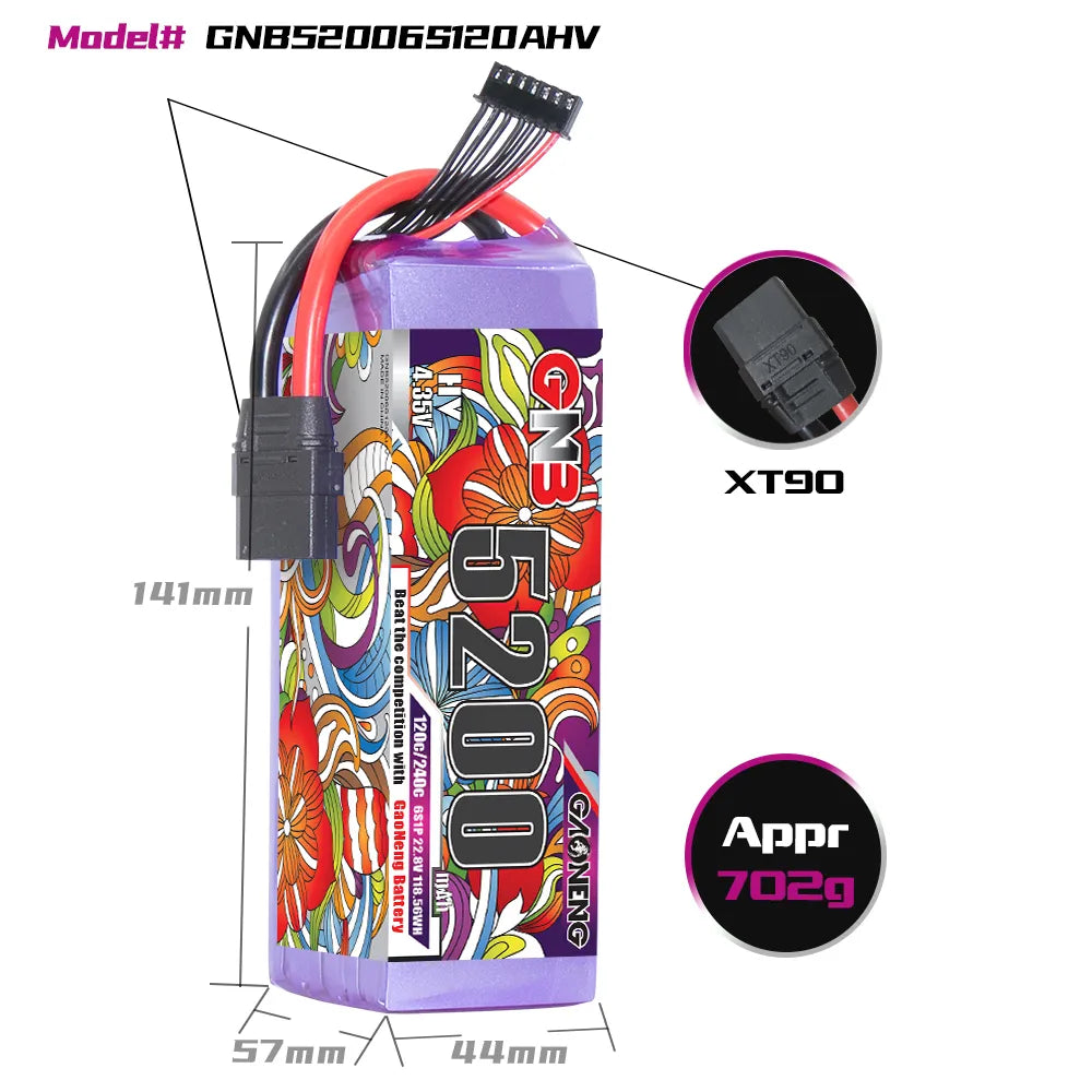 GAONENG GNB LiHV 6S 22.8V 5200mAh 120C LiPo Battery XT90 [DG]